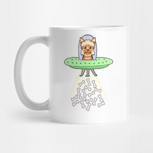 Funny yorkshire terrier dog is flying a ufo Mug